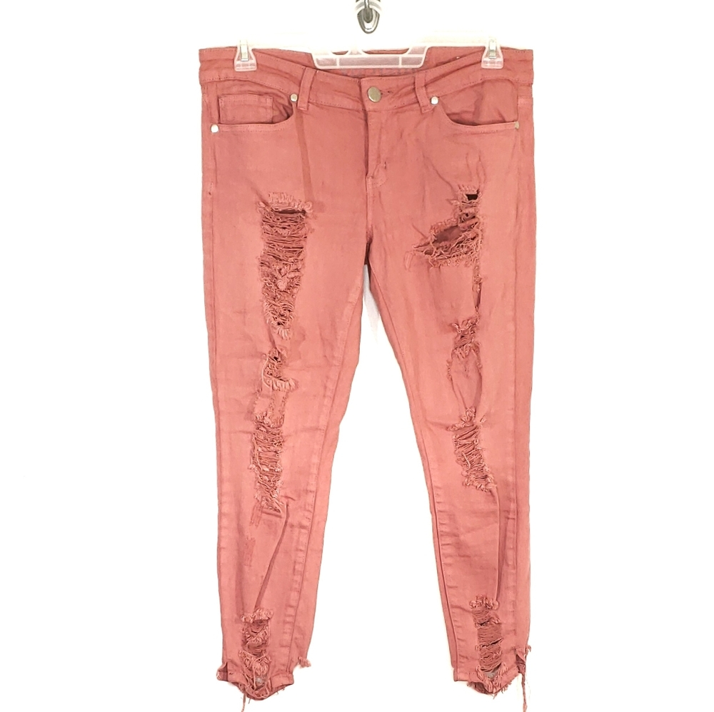 V.I.P Peach Heavily Distressed Jeans Youth 9/10